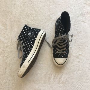 Converse Black and Silver Polka Dot High Tops